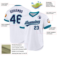 Load image into Gallery viewer, Custom White Navy-Teal Authentic Throwback Baseball Jersey
