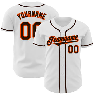 Custom White Brown-Orange Authentic Baseball Jersey