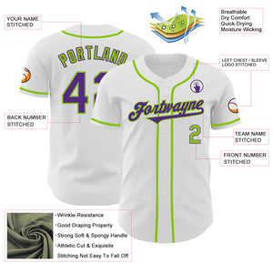 Custom White Purple-Neon Green Authentic Baseball Jersey