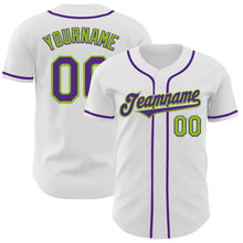 Load image into Gallery viewer, Custom White Purple-Neon Green Authentic Baseball Jersey
