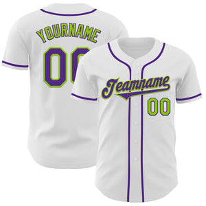 Custom White Purple-Neon Green Authentic Baseball Jersey