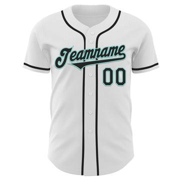 Custom White Black-Ice Blue Authentic Baseball Jersey