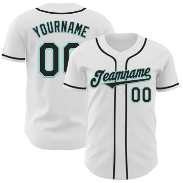 Custom White Black-Ice Blue Authentic Baseball Jersey