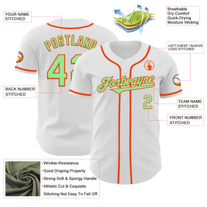 Custom White Pea Green-Orange Authentic Baseball Jersey