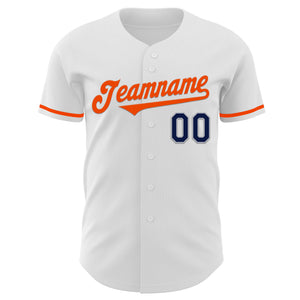 Custom White Navy Gray-Orange Authentic Baseball Jersey