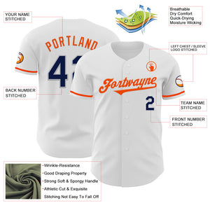 Custom White Navy Gray-Orange Authentic Baseball Jersey