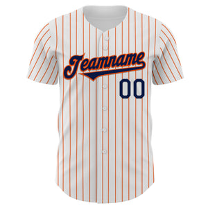 Custom White Orange Pinstripe Navy Authentic Baseball Jersey