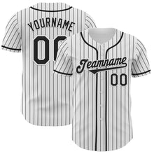 Load image into Gallery viewer, Custom White Black Pinstripe Black Authentic Baseball Jersey
