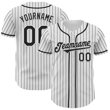 Custom White Black Pinstripe Black Authentic Baseball Jersey