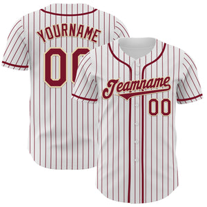 Custom White Crimson Pinstripe Cream Authentic Baseball Jersey