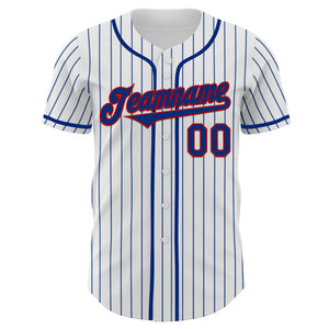 Custom White Royal Pinstripe Red Authentic Baseball Jersey