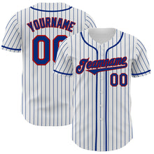 Load image into Gallery viewer, Custom White Royal Pinstripe Red Authentic Baseball Jersey
