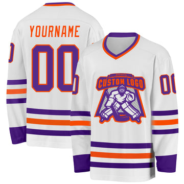 Custom White Purple-Orange Hockey Jersey