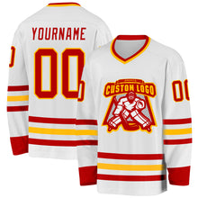 Load image into Gallery viewer, Custom White Red-Gold Hockey Jersey
