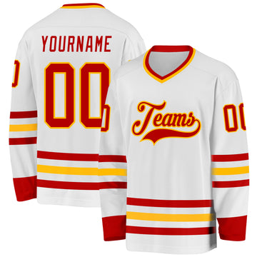 Custom White Red-Gold Hockey Jersey