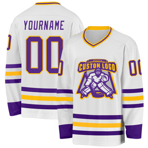 Custom White Purple-Gold Hockey Jersey