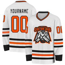 Load image into Gallery viewer, Custom White Orange-Black Hockey Jersey
