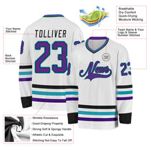 Load image into Gallery viewer, Custom White Purple Black-Teal Hockey Jersey
