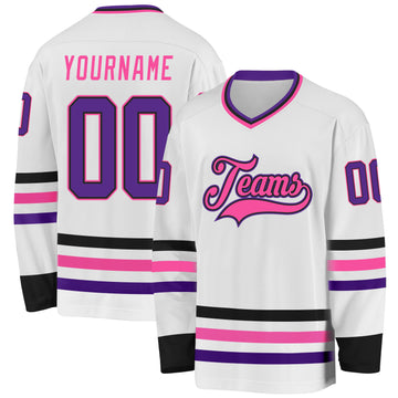 Custom White Purple Black-Pink Hockey Jersey