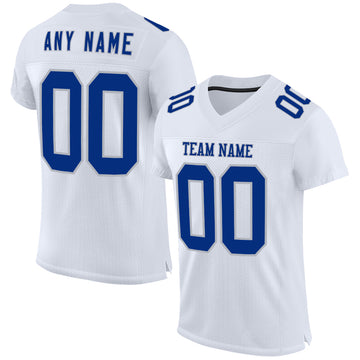 Custom White Royal-Gray Mesh Authentic Football Jersey