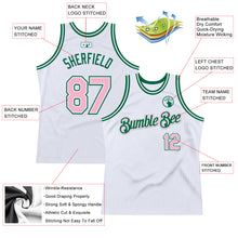 Load image into Gallery viewer, Custom White Light Pink-Kelly Green Authentic Throwback Basketball Jersey
