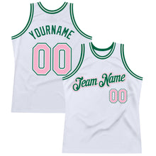 Load image into Gallery viewer, Custom White Light Pink-Kelly Green Authentic Throwback Basketball Jersey
