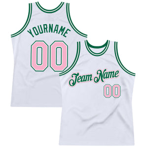 Custom White Light Pink-Kelly Green Authentic Throwback Basketball Jersey