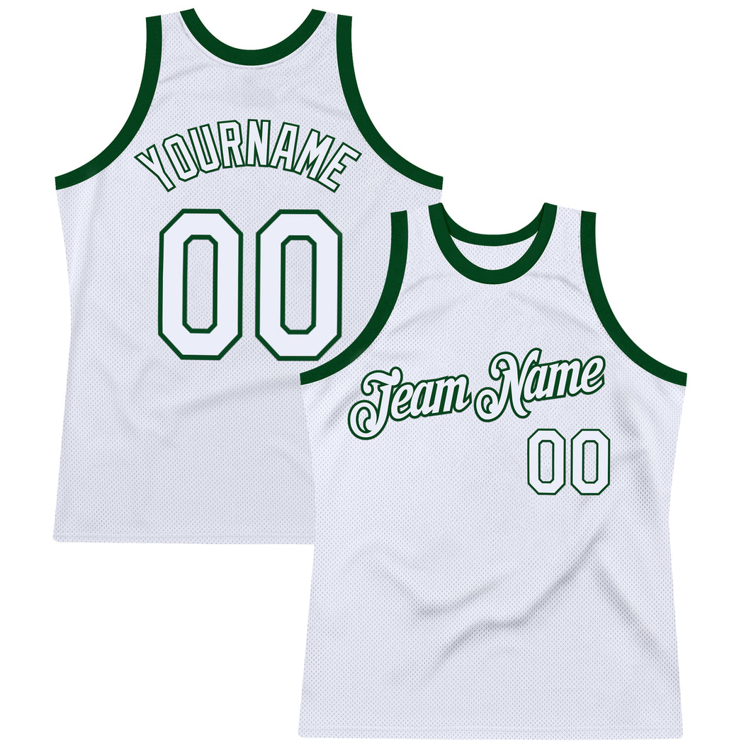 Custom White Green Authentic Throwback Basketball Jersey