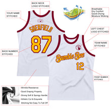 Load image into Gallery viewer, Custom White Gold-Maroon Authentic Throwback Basketball Jersey
