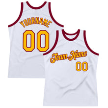 Load image into Gallery viewer, Custom White Gold-Maroon Authentic Throwback Basketball Jersey
