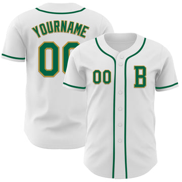 Custom White Kelly Green-Old Gold Authentic Baseball Jersey