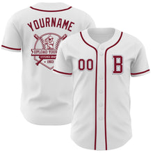 Load image into Gallery viewer, Custom White Crimson-Gray Authentic Baseball Jersey
