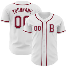 Load image into Gallery viewer, Custom White Crimson-Gray Authentic Baseball Jersey
