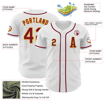 Custom White Crimson-Gold Authentic Baseball Jersey