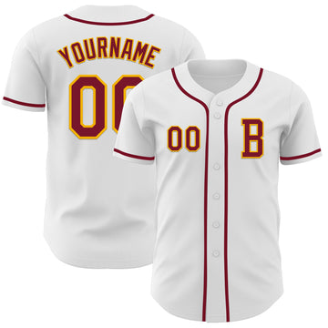 Custom White Crimson-Gold Authentic Baseball Jersey