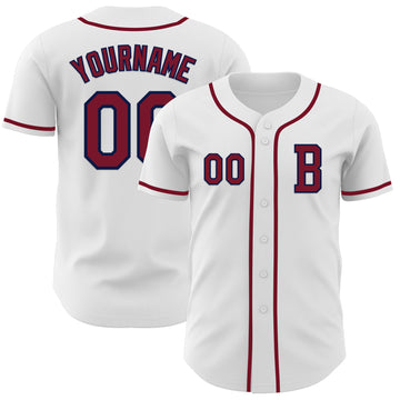 Custom White Crimson-Navy Authentic Baseball Jersey