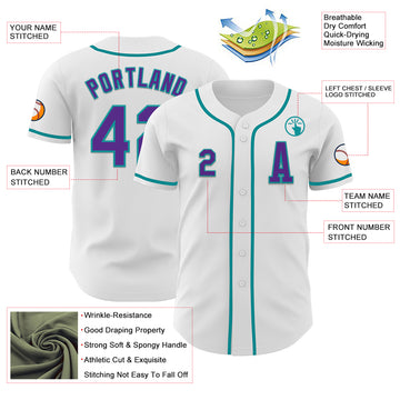 Custom White Purple-Teal Authentic Baseball Jersey