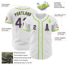 Load image into Gallery viewer, Custom White Purple-Neon Green Authentic Baseball Jersey
