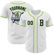 Load image into Gallery viewer, Custom White Navy-Neon Green Authentic Baseball Jersey
