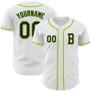 Custom White Black-Neon Green Authentic Baseball Jersey