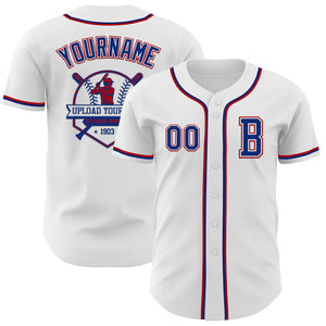 Custom White Royal-Red Authentic Baseball Jersey