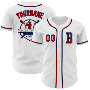 Custom White Red-Navy Authentic Baseball Jersey