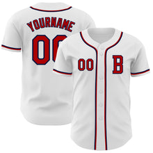 Load image into Gallery viewer, Custom White Red-Navy Authentic Baseball Jersey
