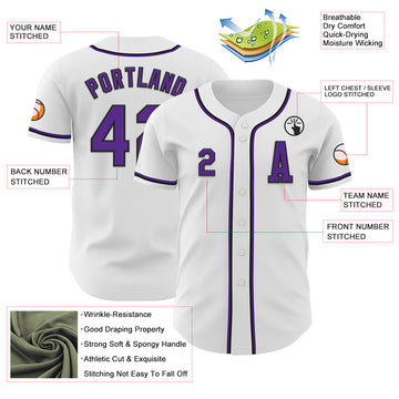 Custom White Purple-Black Authentic Baseball Jersey