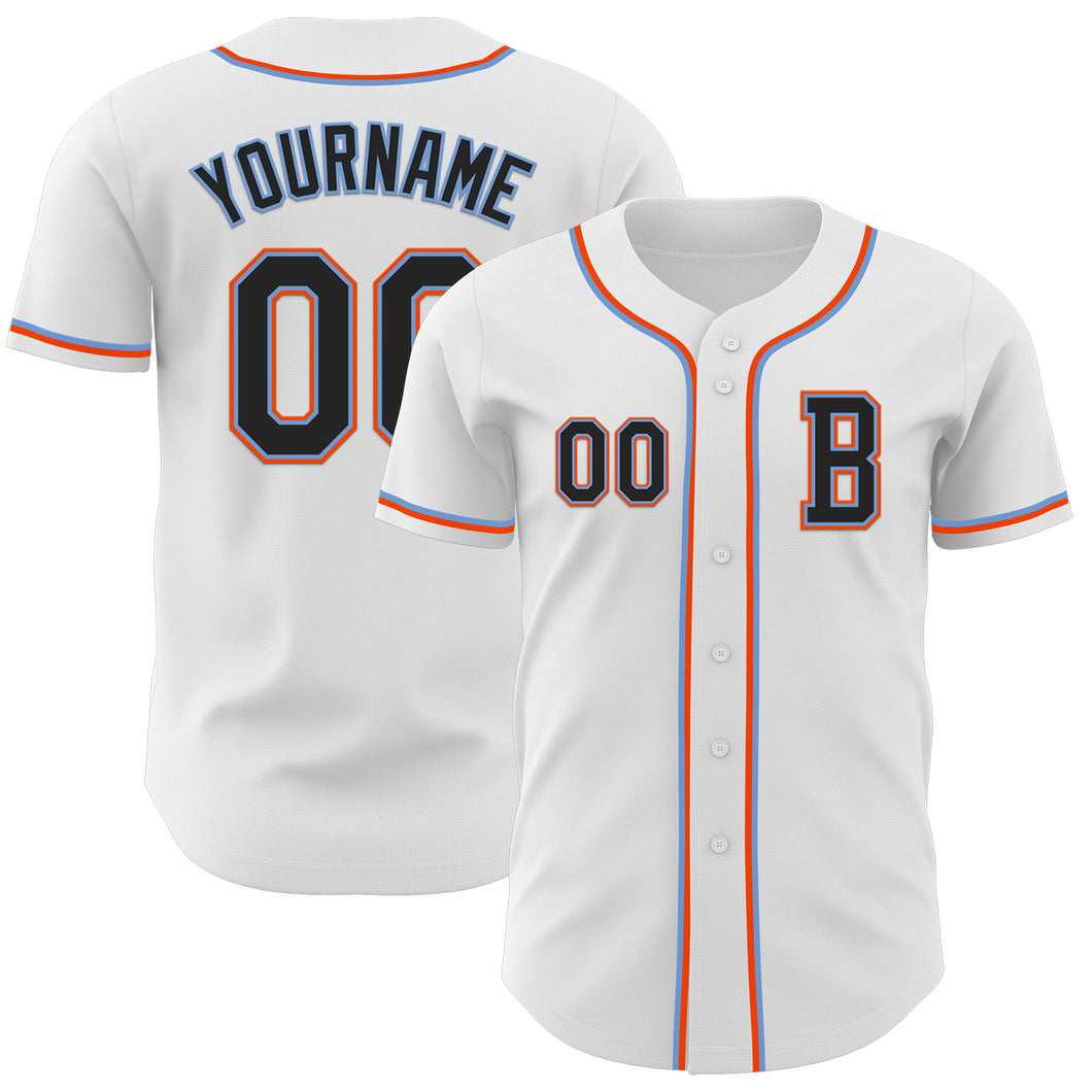 Custom White Black Powder Blue-Orange Authentic Baseball Jersey