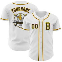 Load image into Gallery viewer, Custom White Black-Gold Authentic Baseball Jersey
