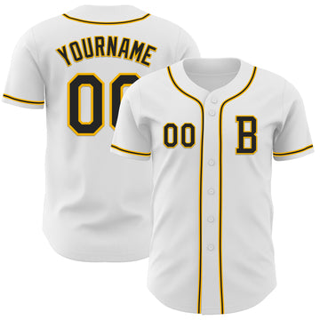 Custom White Black-Gold Authentic Baseball Jersey