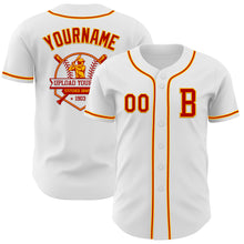 Load image into Gallery viewer, Custom White Red-Gold Authentic Baseball Jersey
