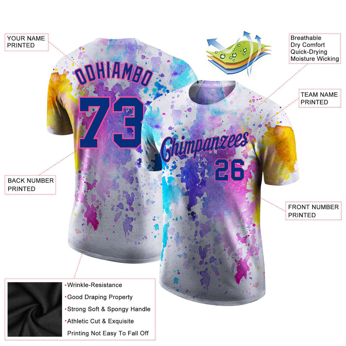 Custom 3D Pattern Design Watercolor Performance T-Shirt Sale– Fcustom