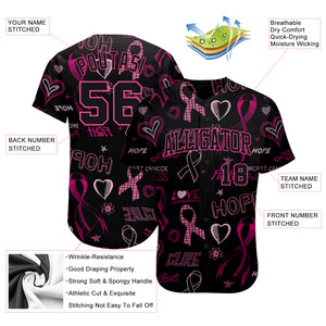 Custom 3D Pink Ribbon Breast Cancer Awareness Month Women Health Care Support Authentic Baseball Jersey